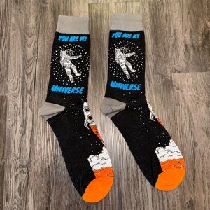 Space-Themed Black and Orange Socks
